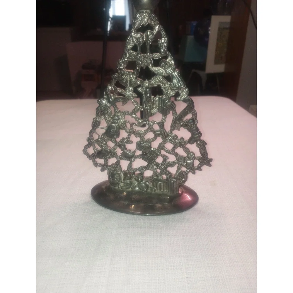 Vtg Silver plated Christmas‎ Tree Candlestick Holder 10x6.5